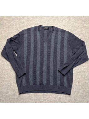 St. Croix Mens XL Gray Wool Striped V-Neck Sweater Vintage Classic Business USA